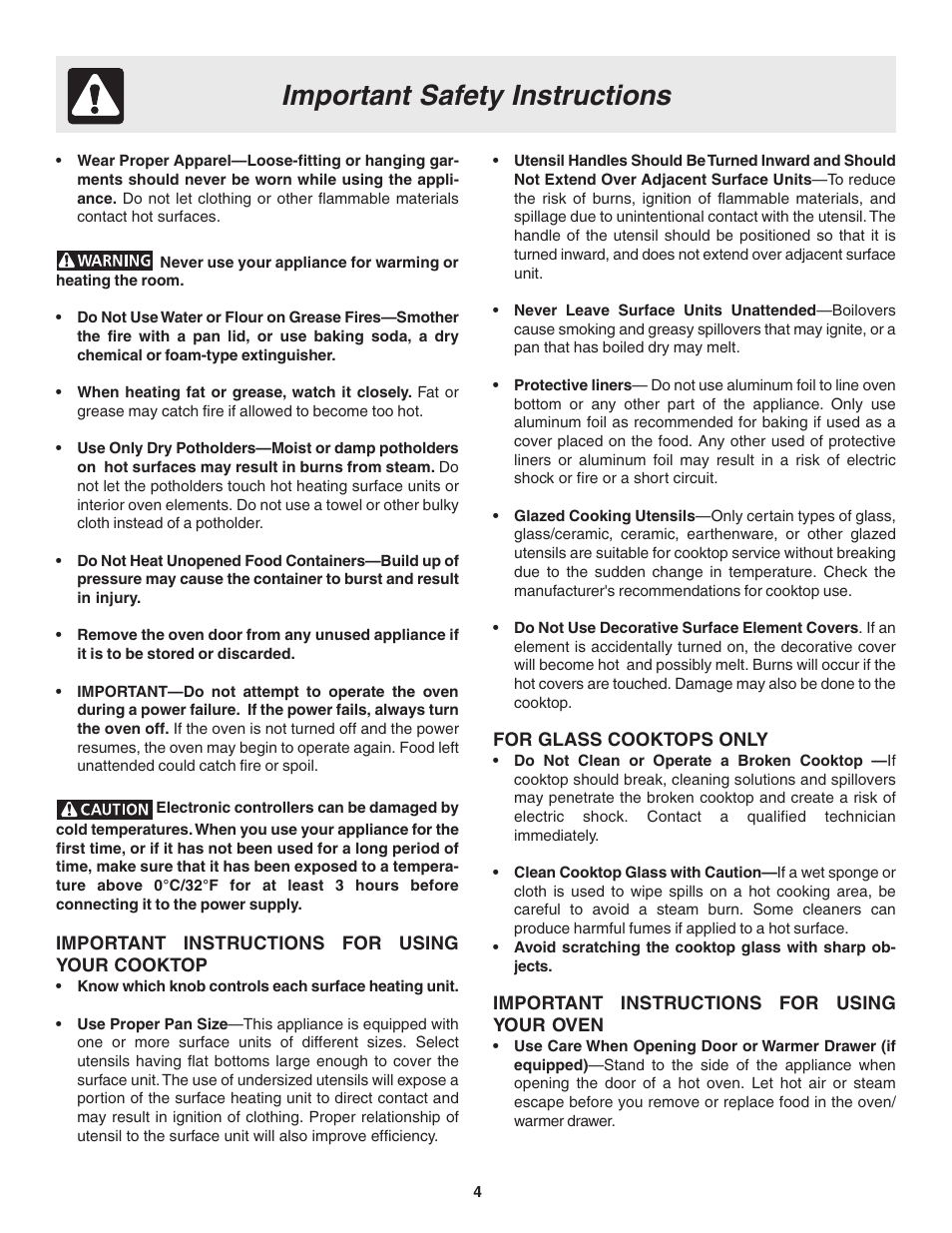 Important safety instructions | FRIGIDAIRE Slide-in User Manual | Page 4 / 24
