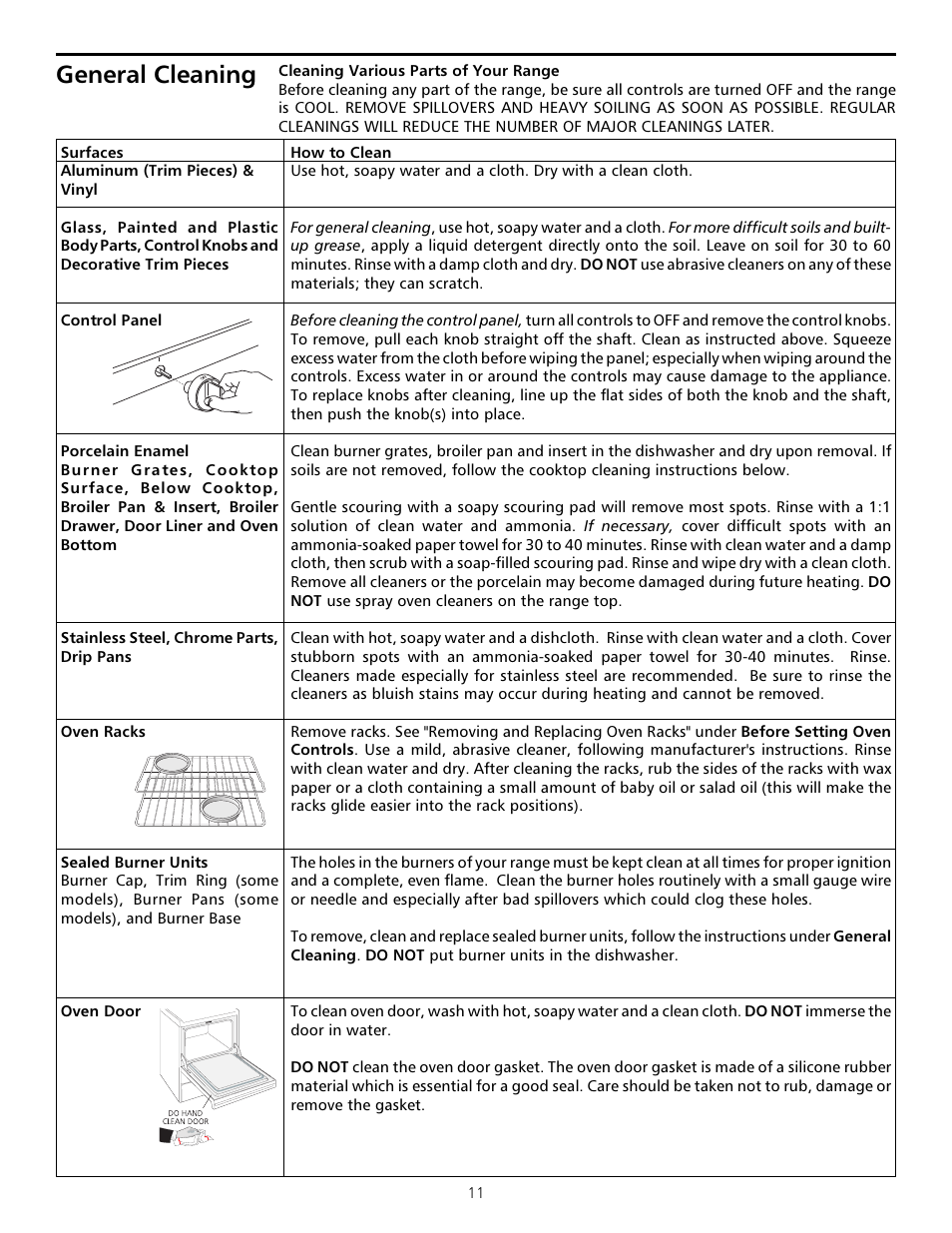 General cleaning, General cleaning -13 | FRIGIDAIRE Sprigfield Series Gas Range User Manual | Page 11 / 16