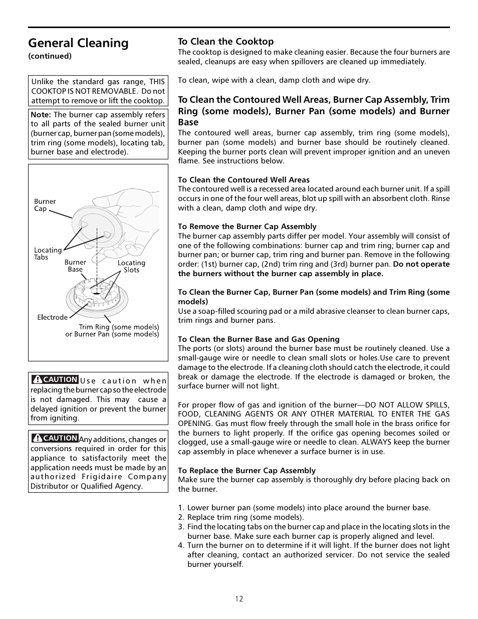 General cleaning | FRIGIDAIRE Sprigfield Series Gas Range User Manual | Page 12 / 16