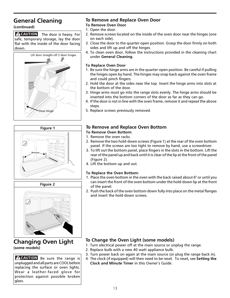 Changing oven light, General cleaning | FRIGIDAIRE Sprigfield Series Gas Range User Manual | Page 13 / 16