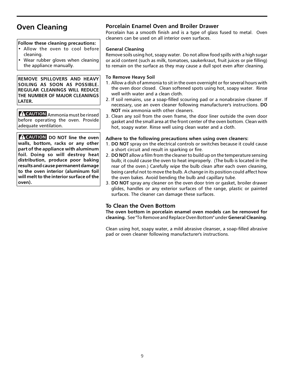 Oven cleaning, Oven cleaning -10 | FRIGIDAIRE Sprigfield Series Gas Range User Manual | Page 9 / 16