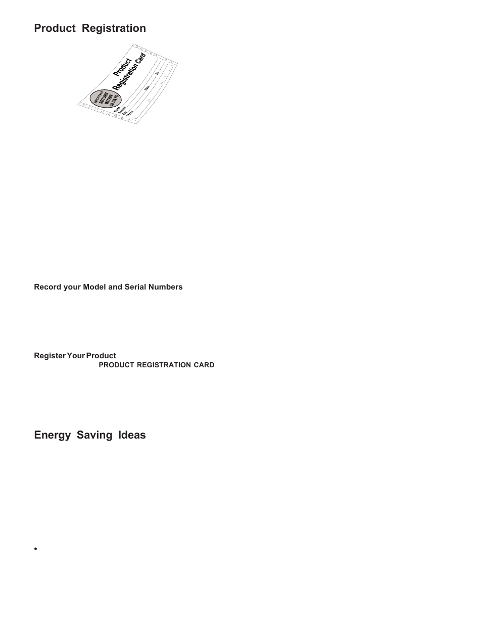Product registration, Energy saving ideas | FRIGIDAIRE Freezer P/N 297079200 User Manual | Page 2 / 11