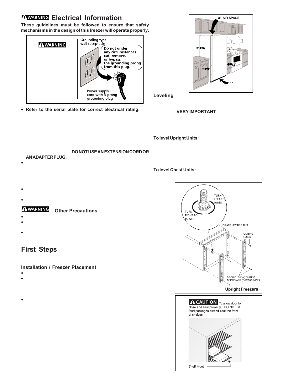 Electrical information, First steps | FRIGIDAIRE Freezer P/N 297079200 User Manual | Page 3 / 11