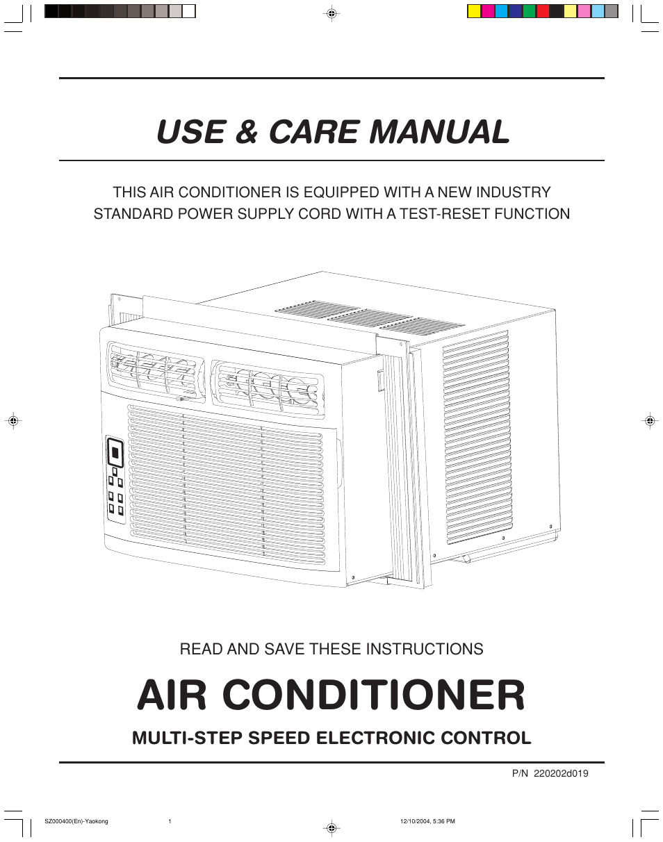 FRIGIDAIRE 220202D019 User Manual | 12 pages