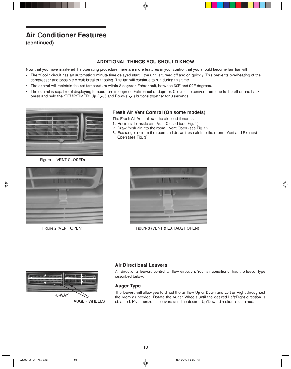 Air conditioner features | FRIGIDAIRE 220202D019 User Manual | Page 10 / 12