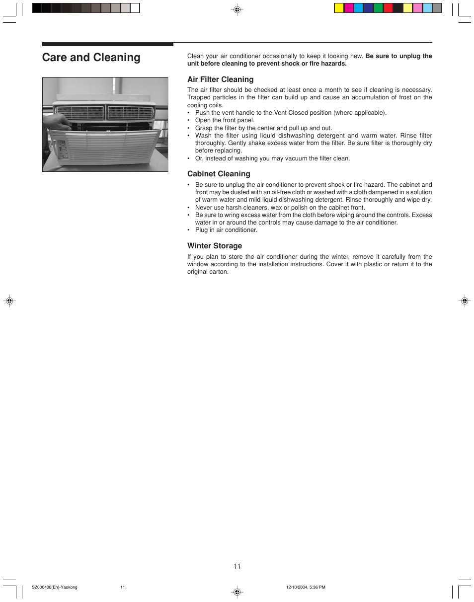 Care and cleaning | FRIGIDAIRE 220202D019 User Manual | Page 11 / 12