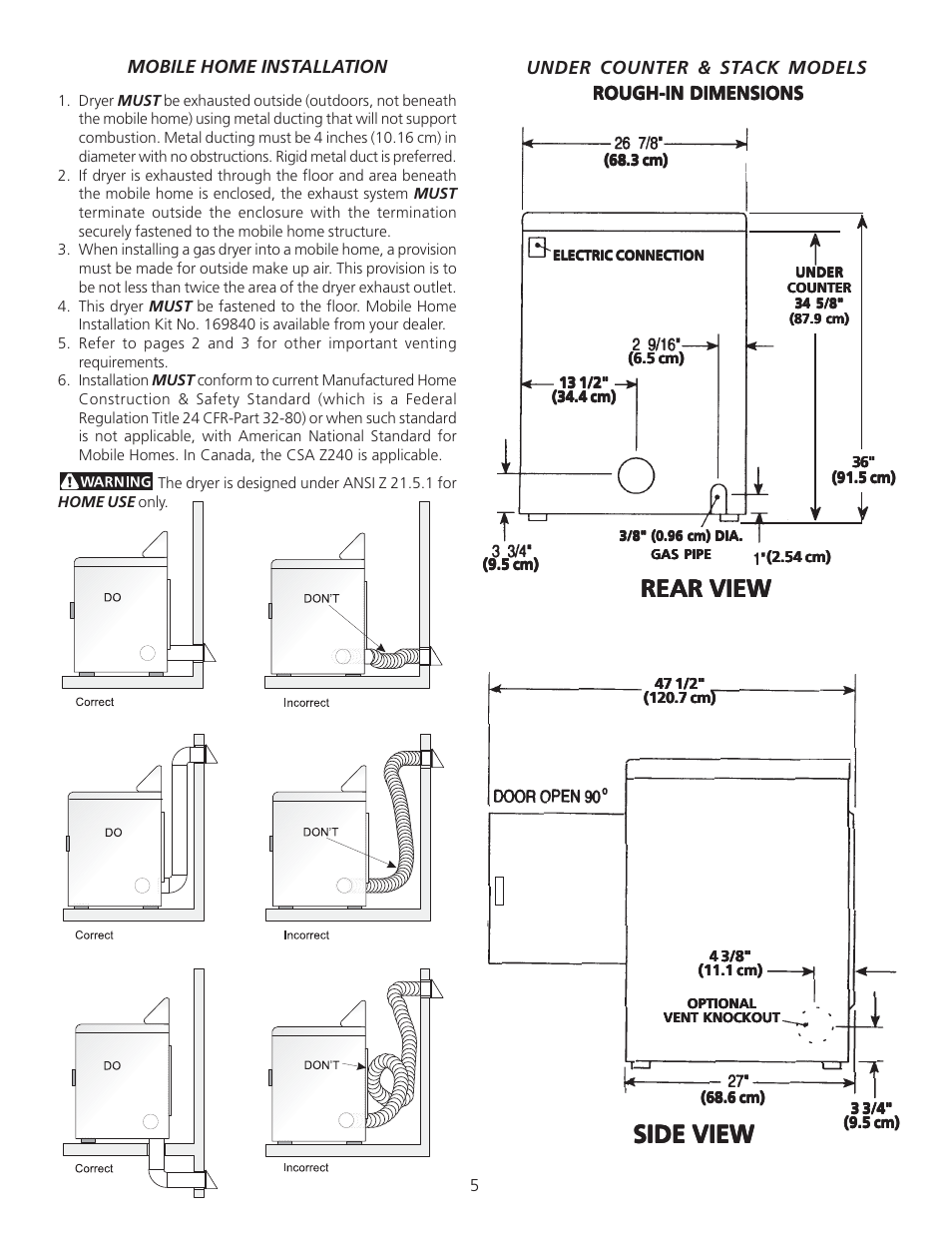 Rear view, Side view | FRIGIDAIRE P/N 134296400A (0404) User Manual | Page 5 / 9