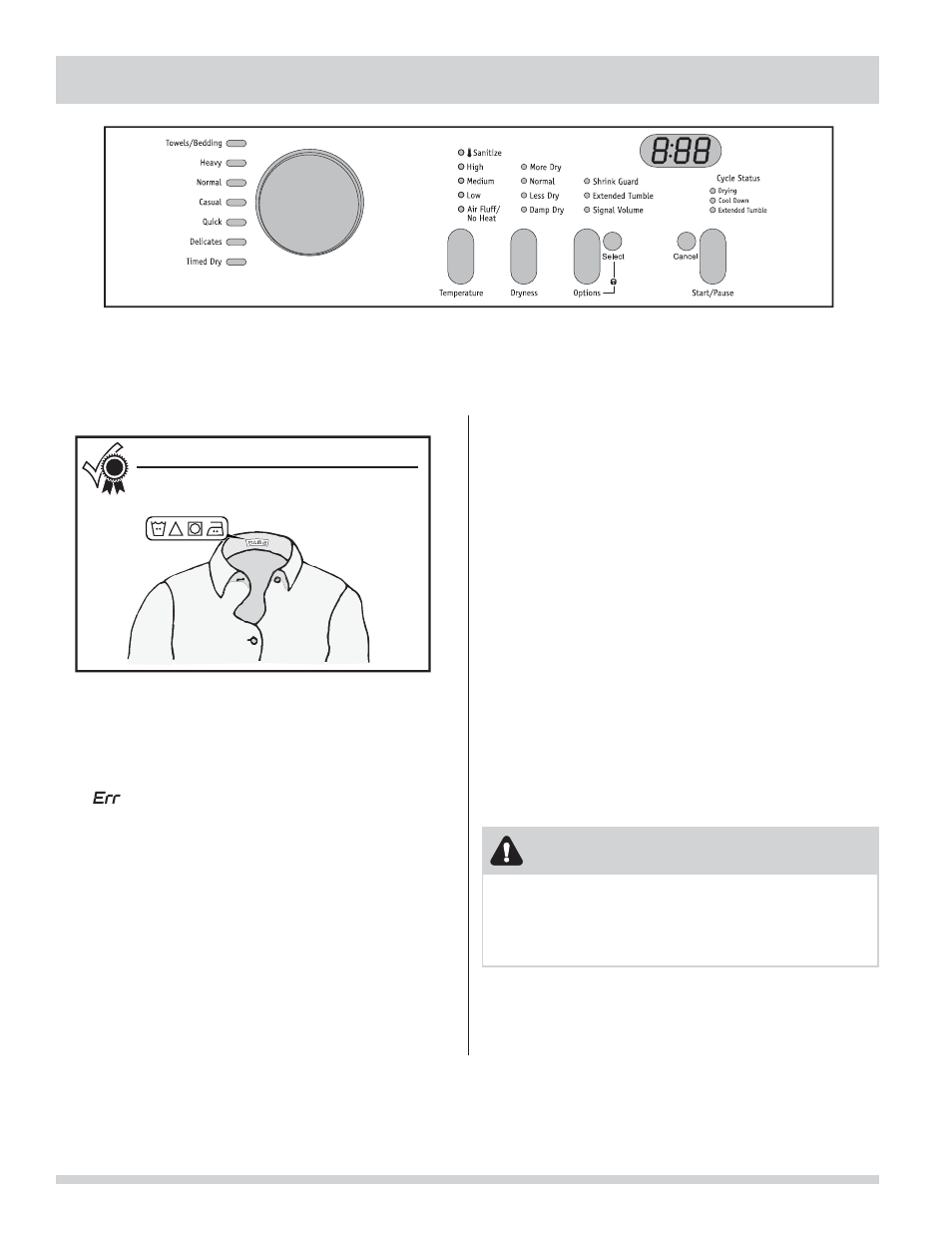 Operating instructions, Cycle selection, Warning | FRIGIDAIRE 137118600B User Manual | Page 8 / 18