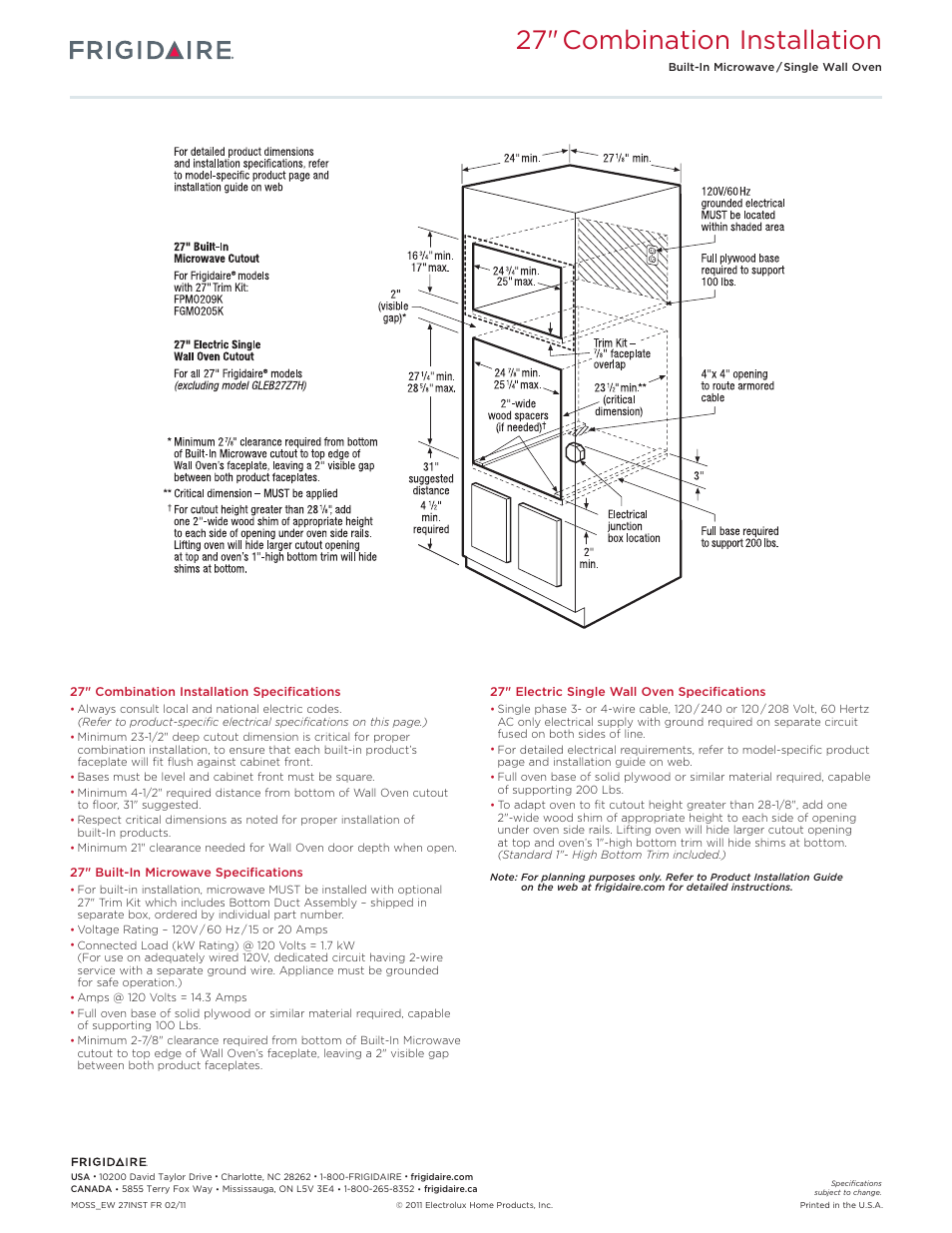 27" combination installation | FRIGIDAIRE FGEW2745K F/W/B User Manual | Page 6 / 9