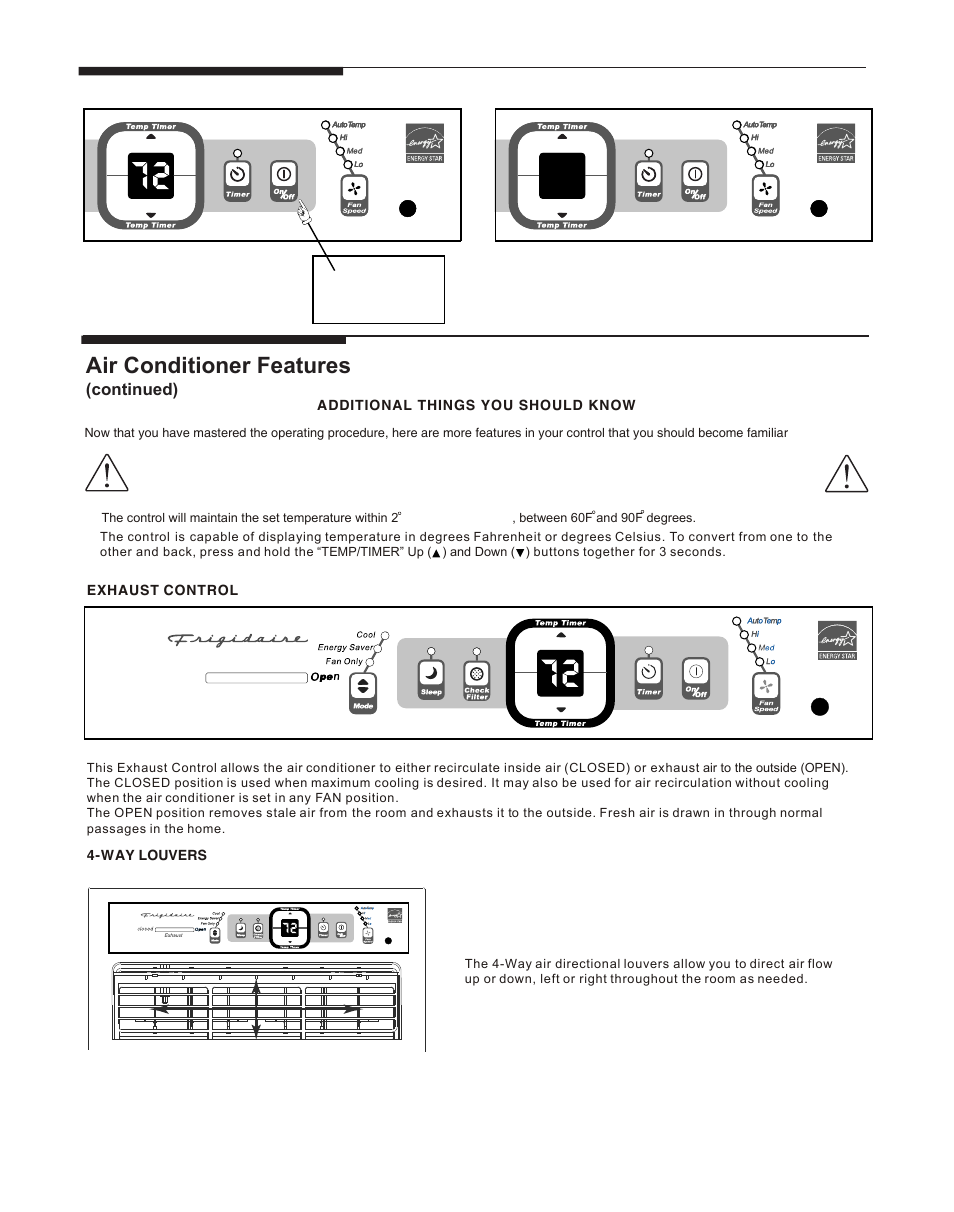 Air conditioner features | FRIGIDAIRE 66121613 User Manual | Page 9 / 11