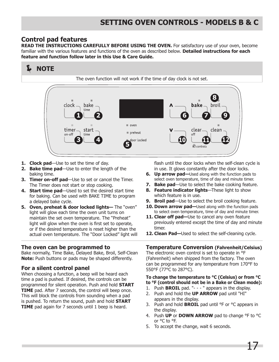 Setting oven controls - models b & c | FRIGIDAIRE A User Manual | Page 17 / 32