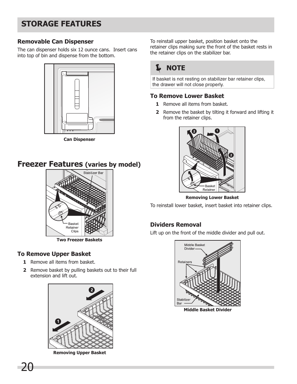 Storage features freezer features | FRIGIDAIRE 242046800 User Manual | Page 20 / 31