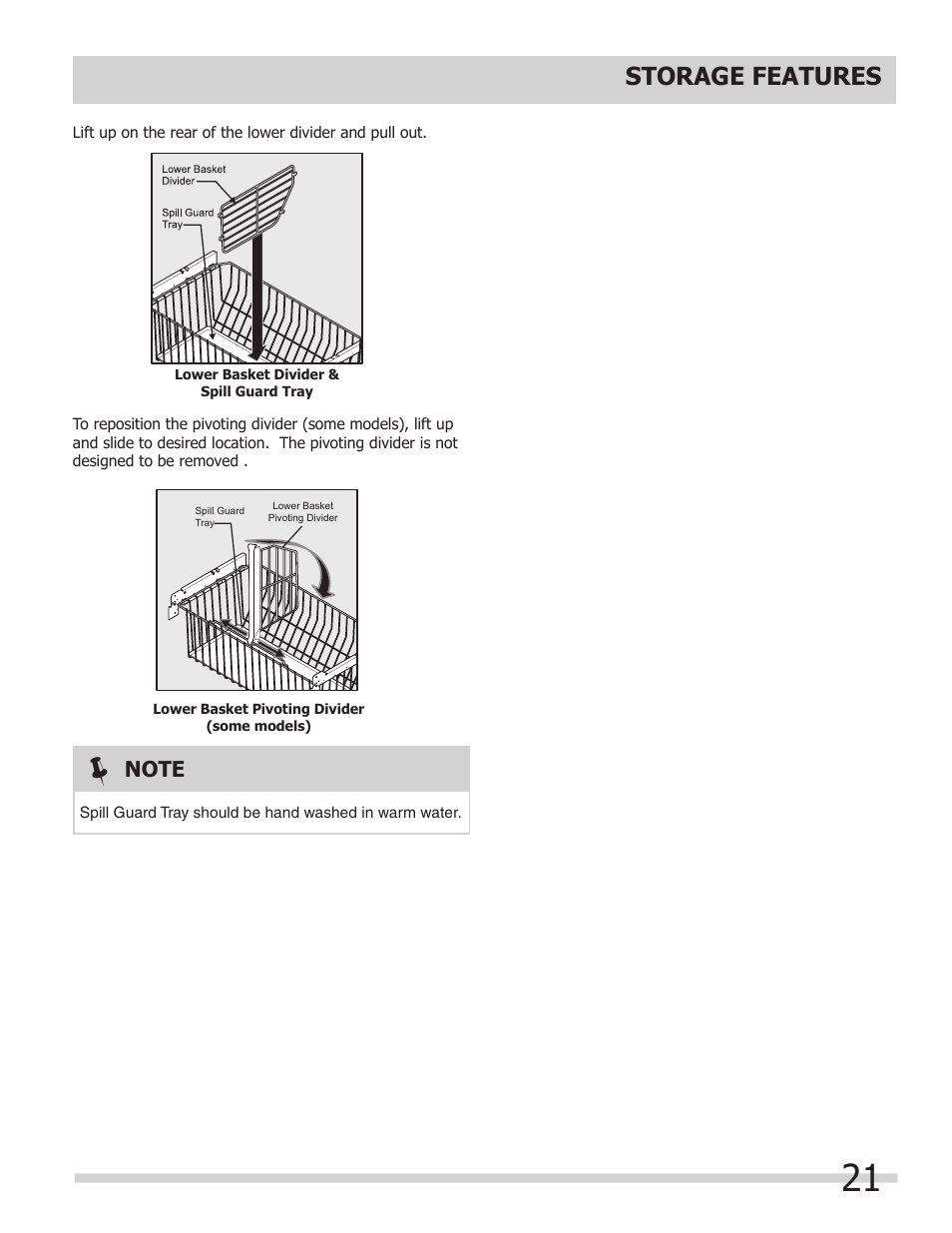 Storage features | FRIGIDAIRE 242046800 User Manual | Page 21 / 31