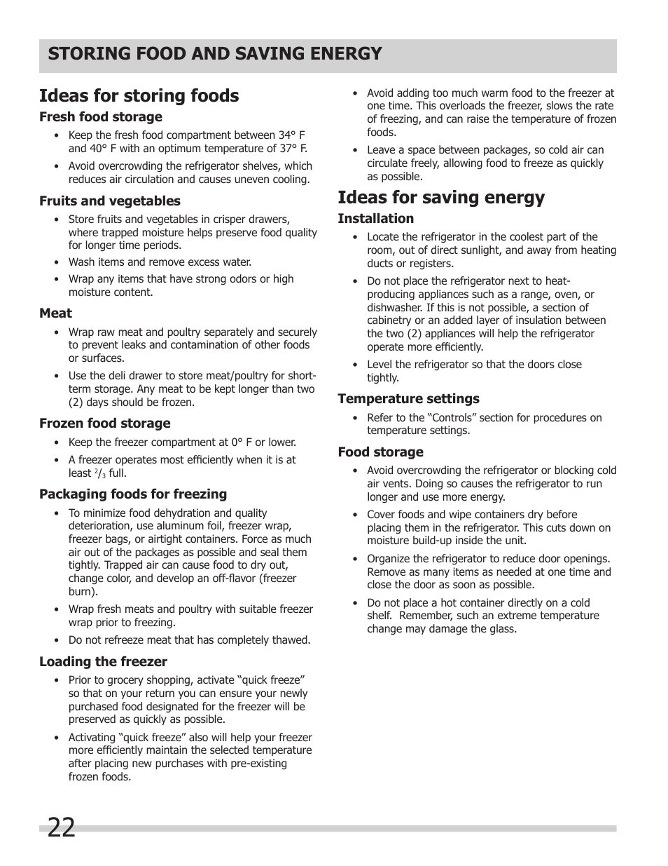 Ideas for saving energy | FRIGIDAIRE 242046800 User Manual | Page 22 / 31