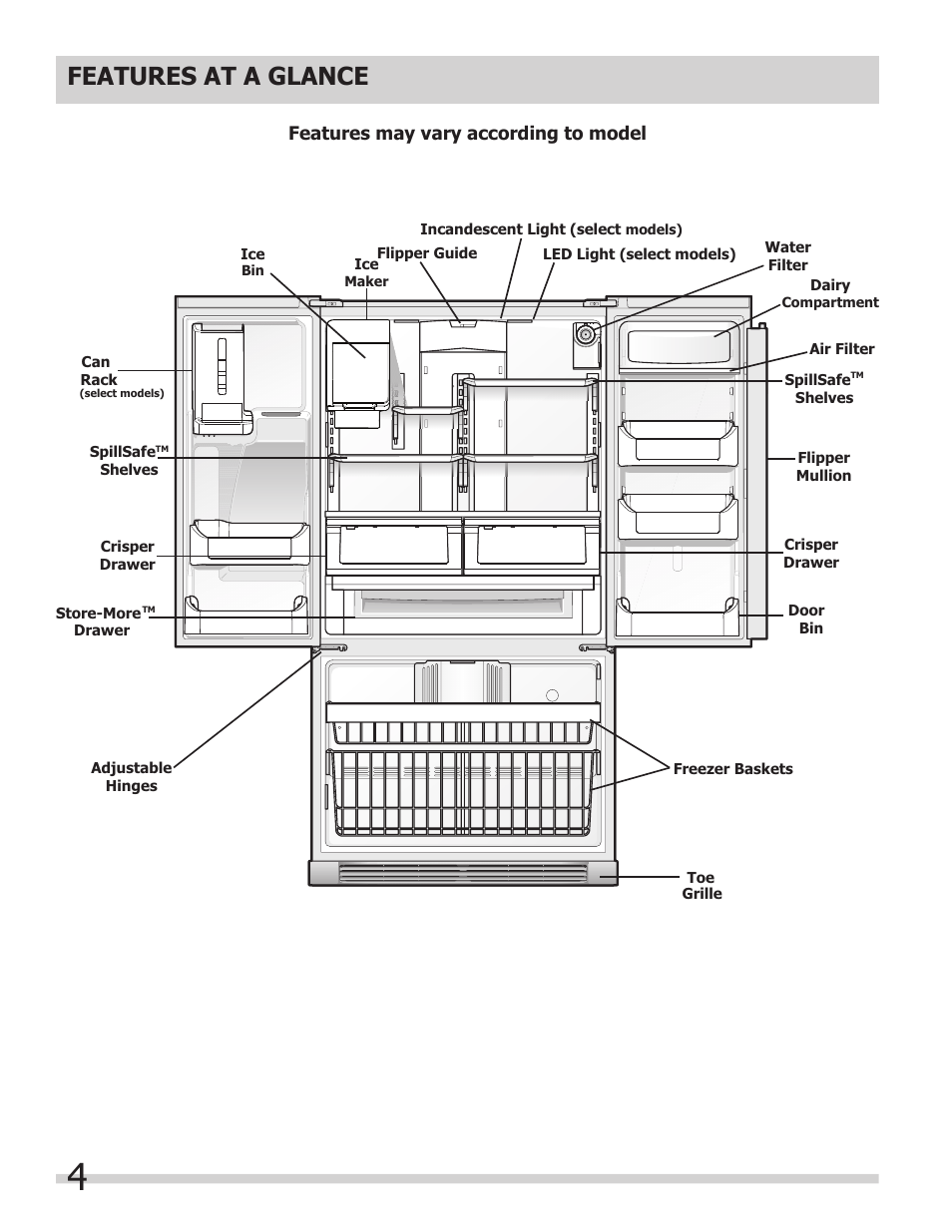 Features at a glance | FRIGIDAIRE 242046800 User Manual | Page 4 / 31