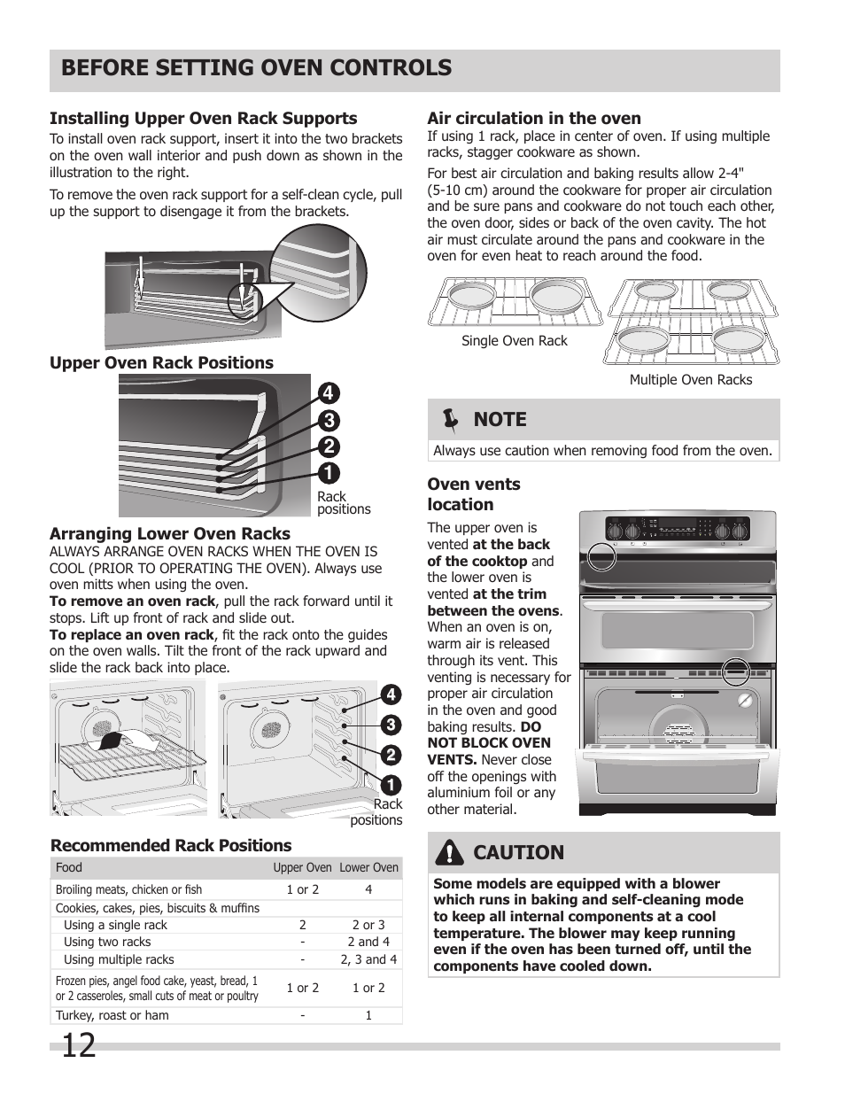 Before setting oven controls, Caution | FRIGIDAIRE 318205205 User Manual | Page 12 / 40