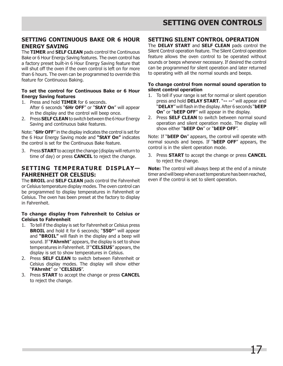 Setting oven controls | FRIGIDAIRE 318205205 User Manual | Page 17 / 40