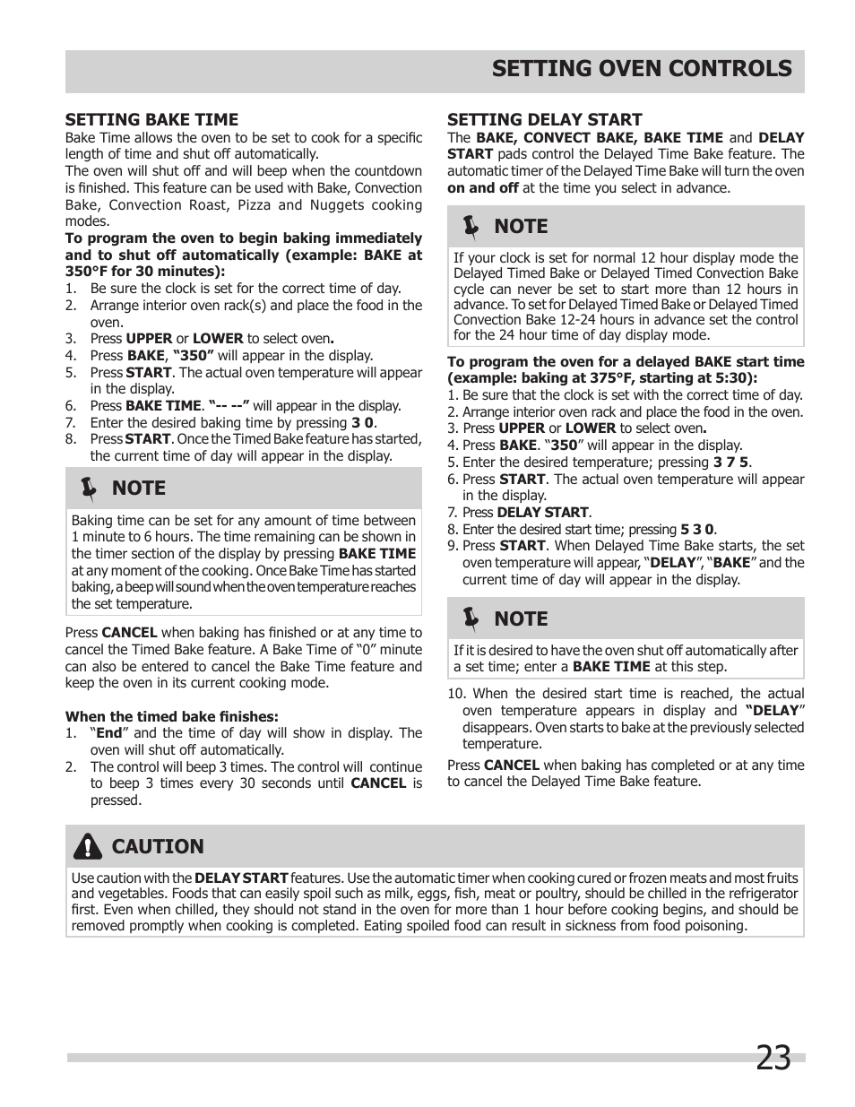 Setting oven controls, Caution | FRIGIDAIRE 318205205 User Manual | Page 23 / 40