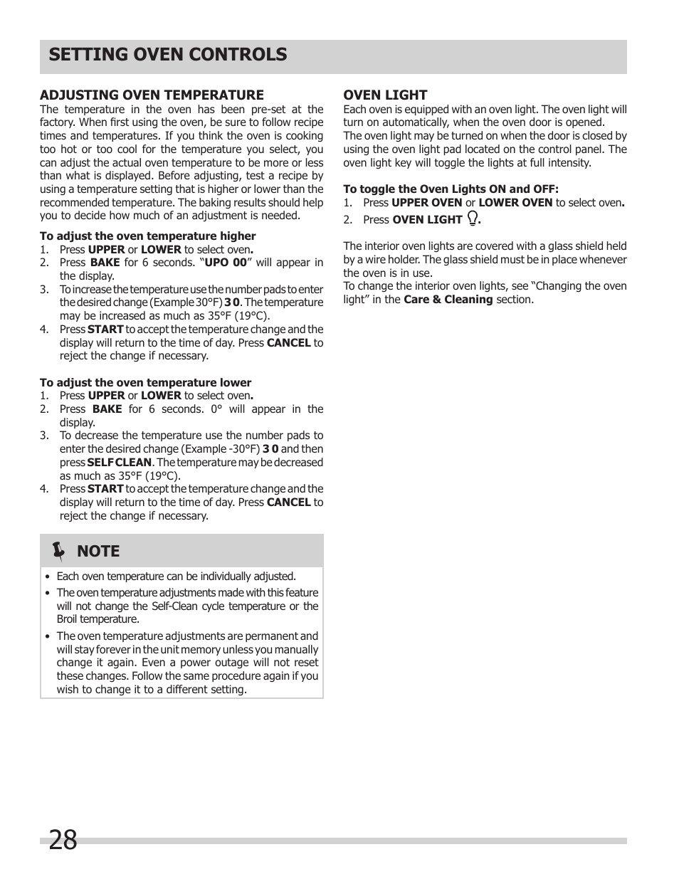 Setting oven controls | FRIGIDAIRE 318205205 User Manual | Page 28 / 40