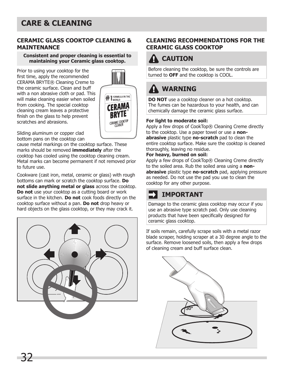 Care & cleaning, Warning, Caution | Important | FRIGIDAIRE 318205205 User Manual | Page 32 / 40