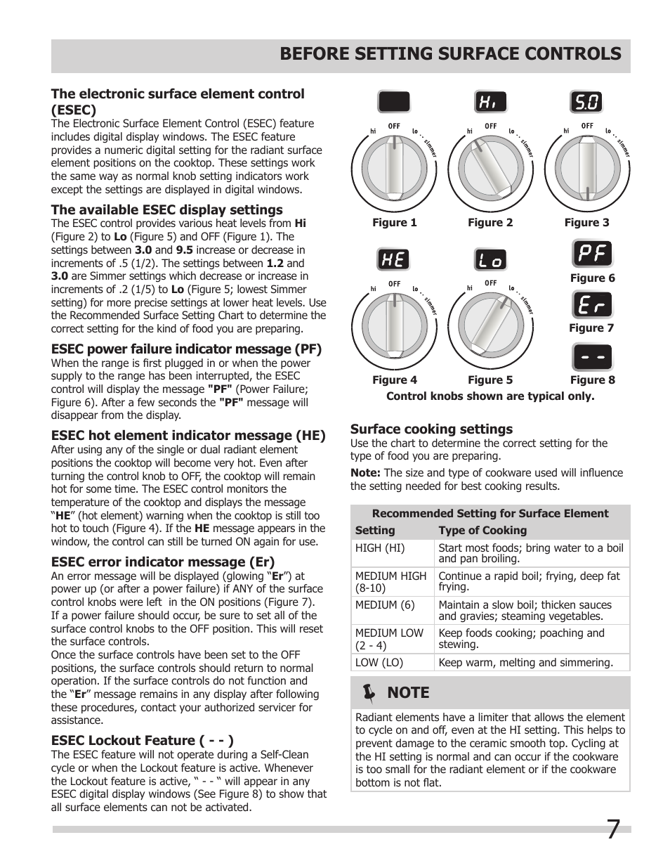 Before setting surface controls | FRIGIDAIRE 318205205 User Manual | Page 7 / 40