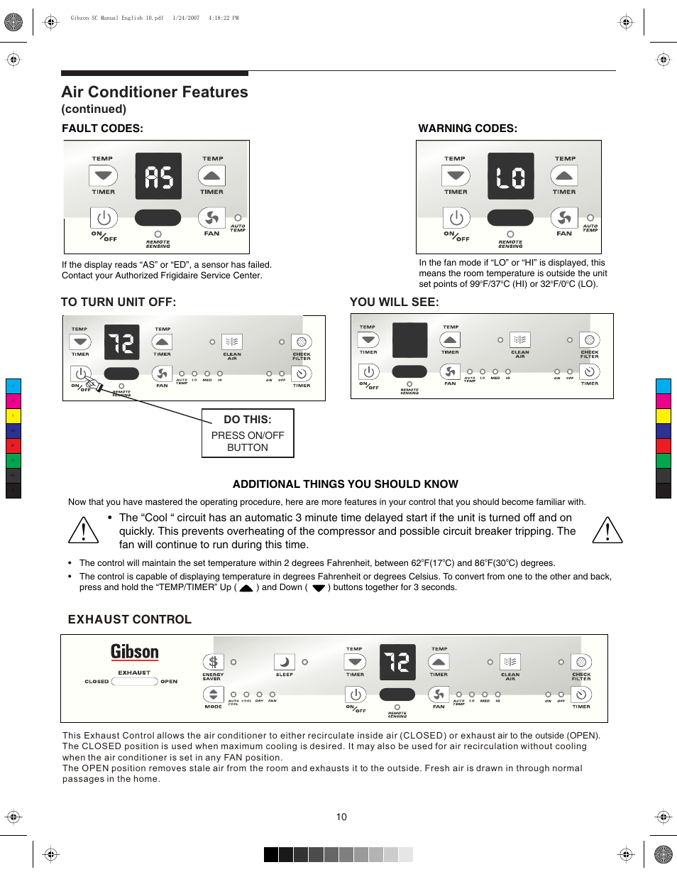 Air conditioner features, Continued) %8(!534, S 4he quickly | Do this | FRIGIDAIRE 220213A196 User Manual | Page 10 / 12