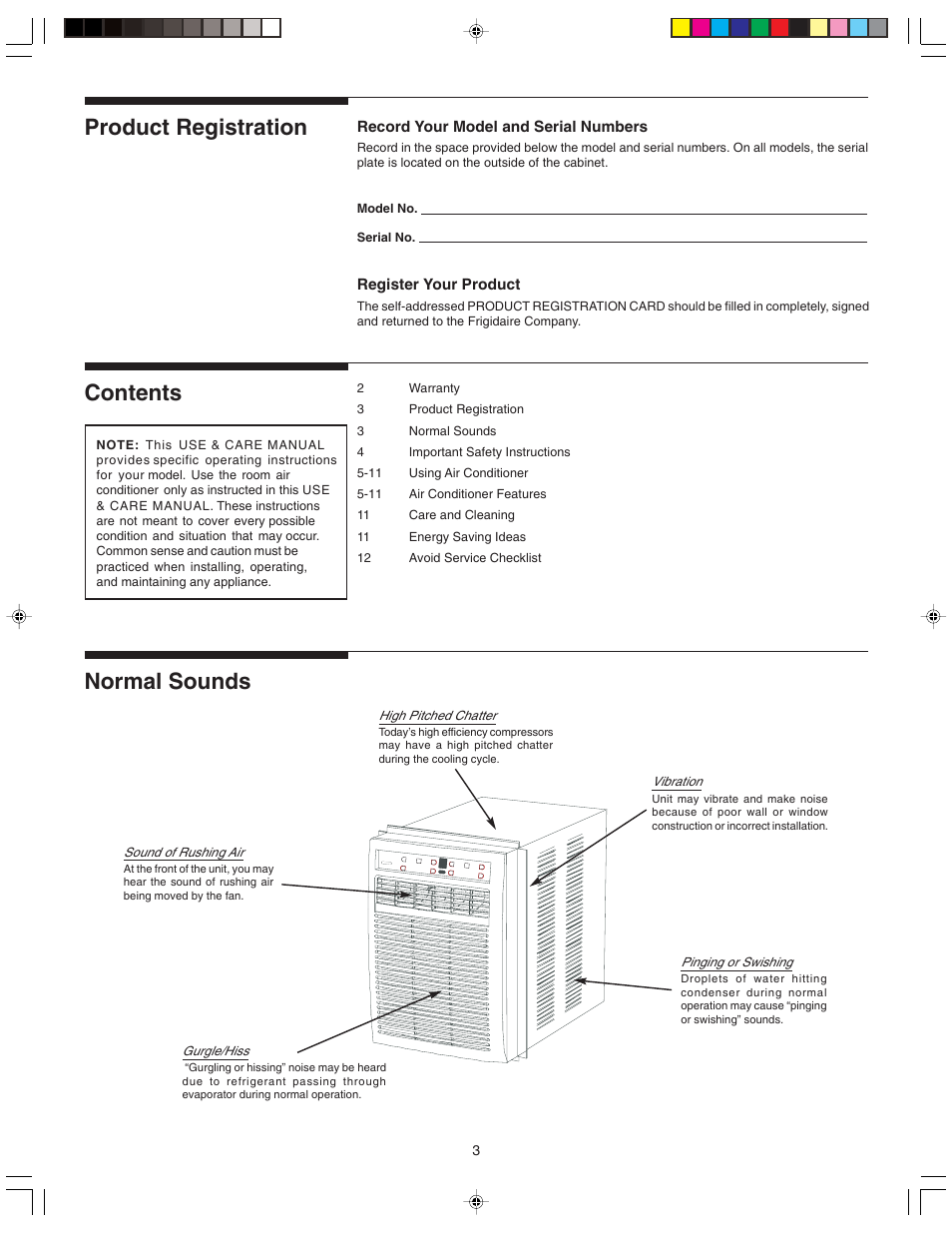 0roduct #ontents .ormal | FRIGIDAIRE 220213A196 User Manual | Page 3 / 12