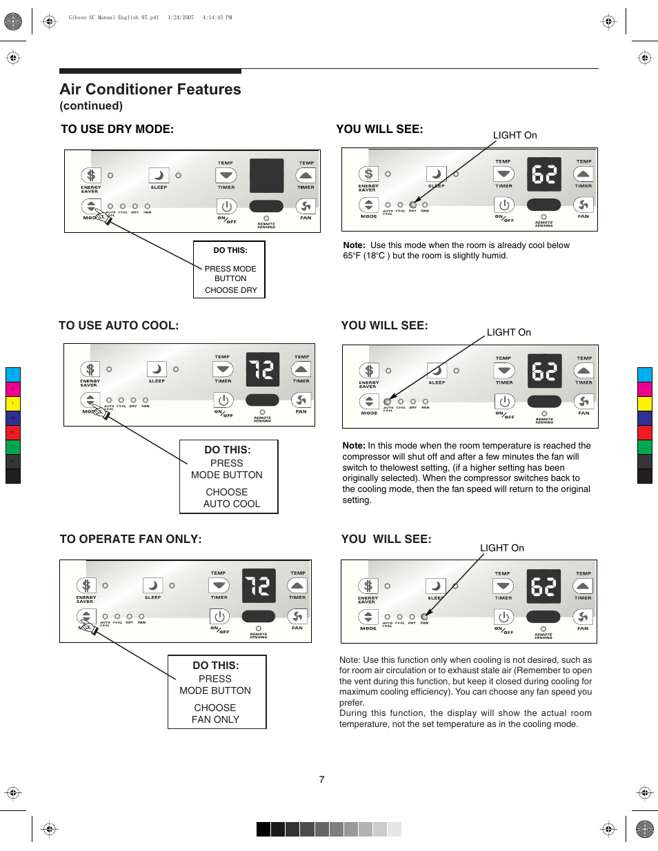 Air conditioner features, Continued) 4 | FRIGIDAIRE 220213A196 User Manual | Page 7 / 12