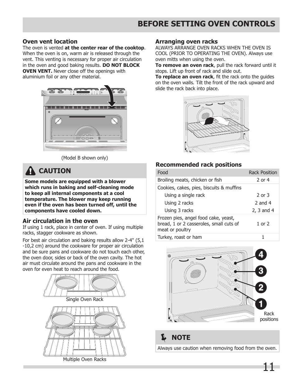 Before setting oven controls, Caution | FRIGIDAIRE 318205854 User Manual | Page 11 / 38