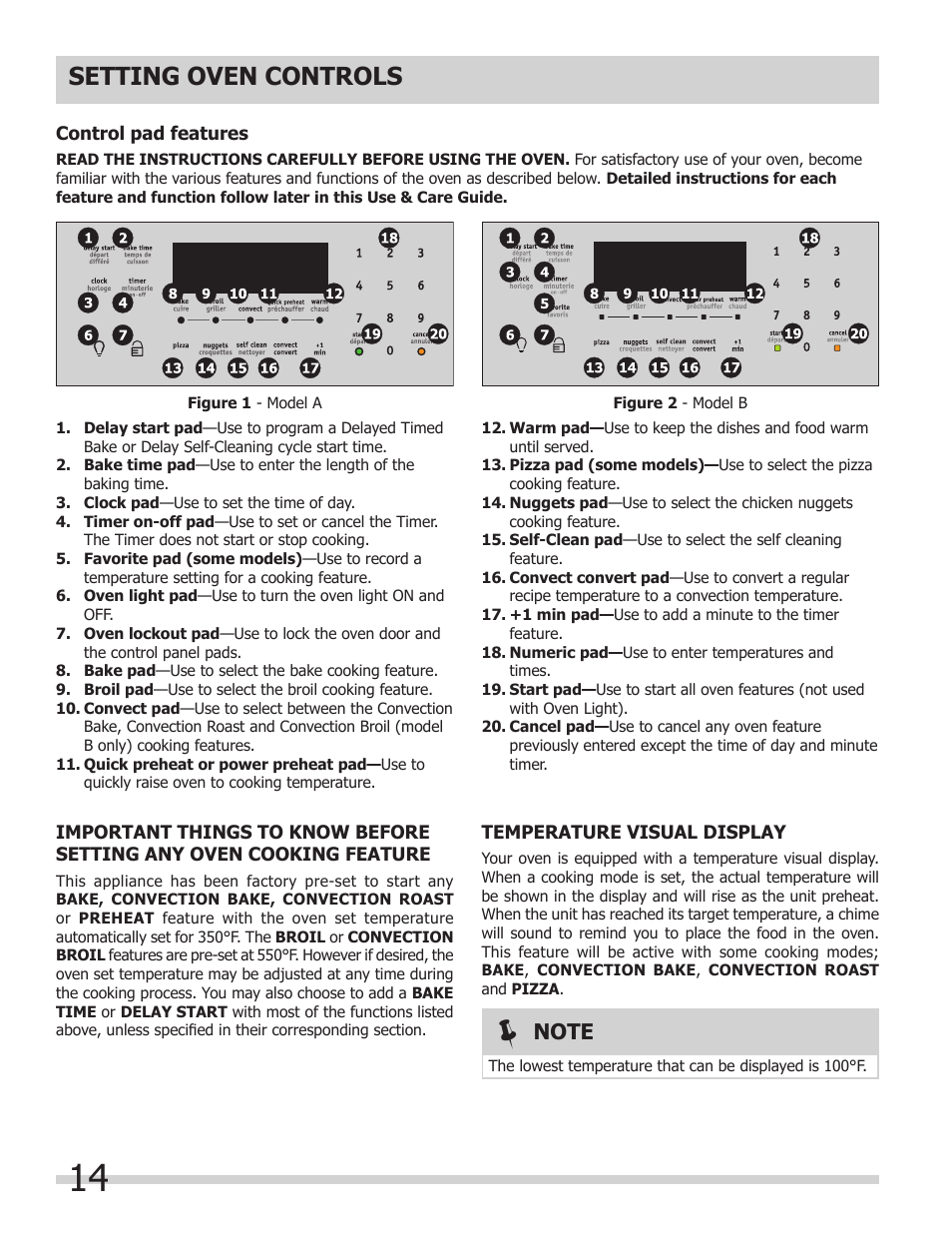 Setting oven controls | FRIGIDAIRE 318205854 User Manual | Page 14 / 38