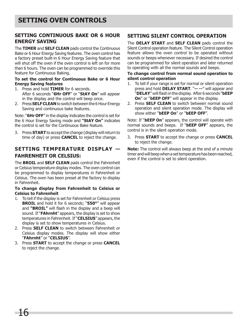 Setting oven controls | FRIGIDAIRE 318205854 User Manual | Page 16 / 38
