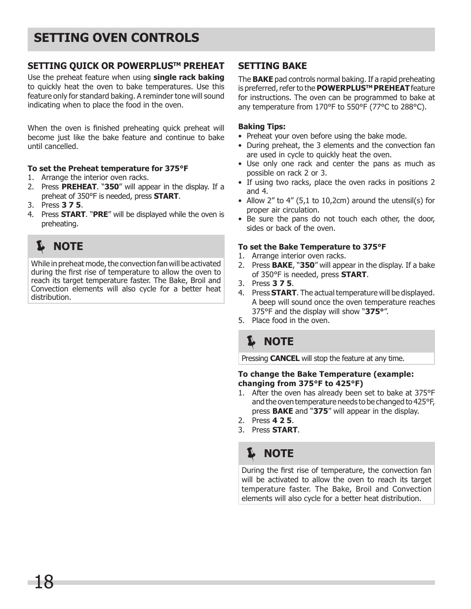 Setting oven controls | FRIGIDAIRE 318205854 User Manual | Page 18 / 38