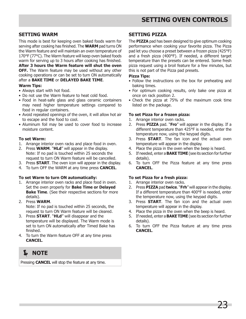 Setting oven controls | FRIGIDAIRE 318205854 User Manual | Page 23 / 38