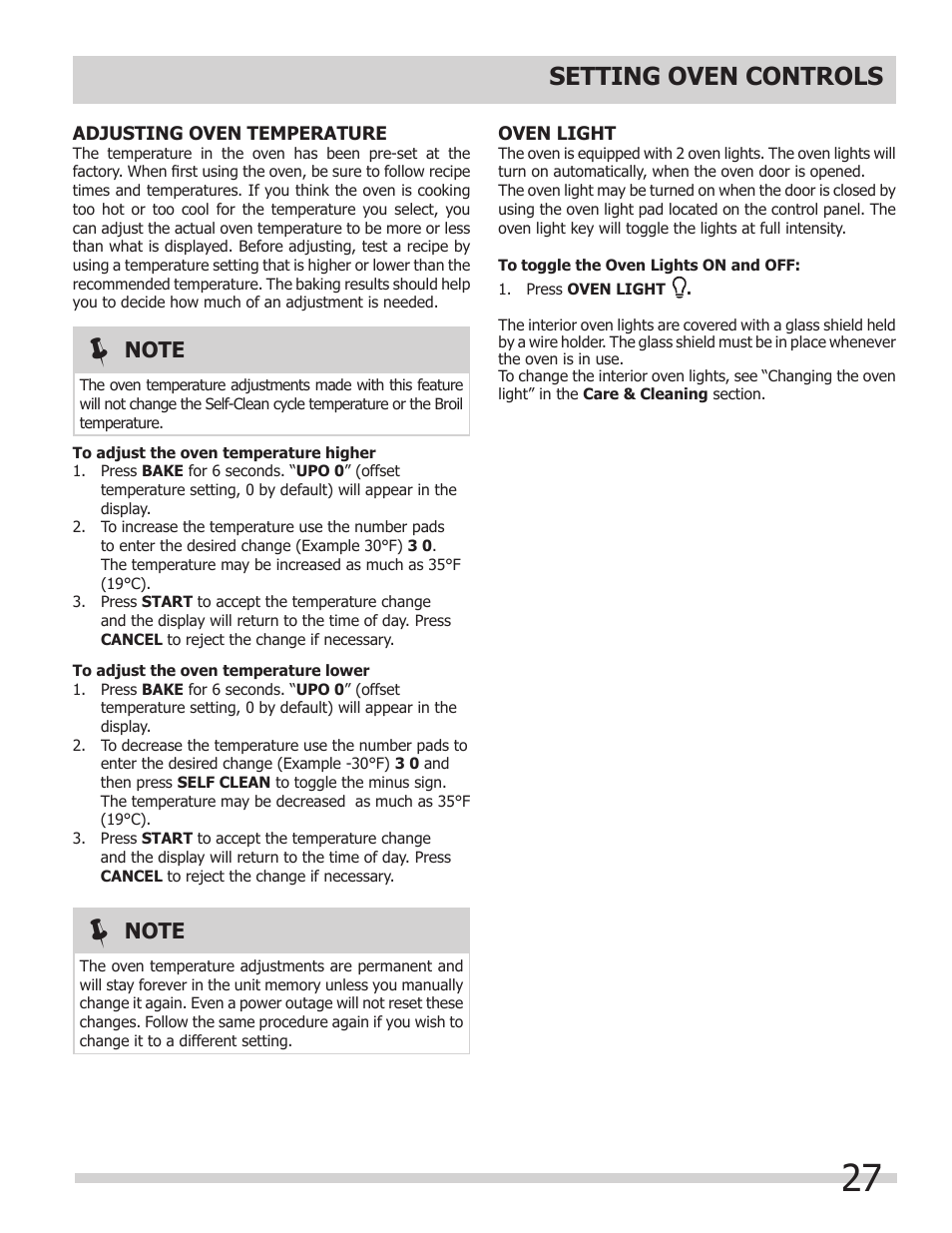 Setting oven controls | FRIGIDAIRE 318205854 User Manual | Page 27 / 38