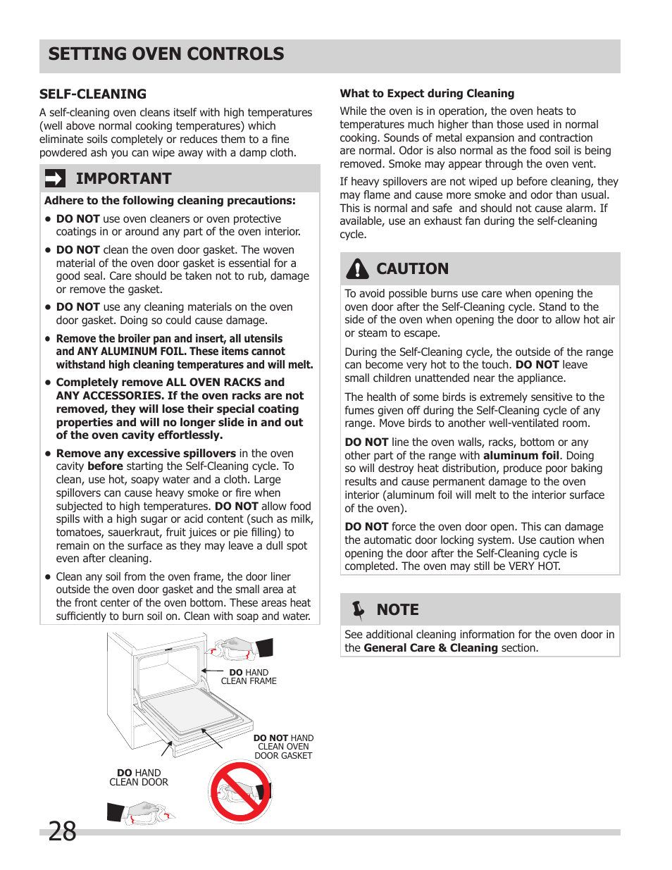 Setting oven controls, Caution, Important | FRIGIDAIRE 318205854 User Manual | Page 28 / 38