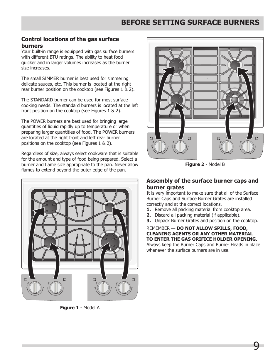 Before setting surface burners | FRIGIDAIRE 318205854 User Manual | Page 9 / 38