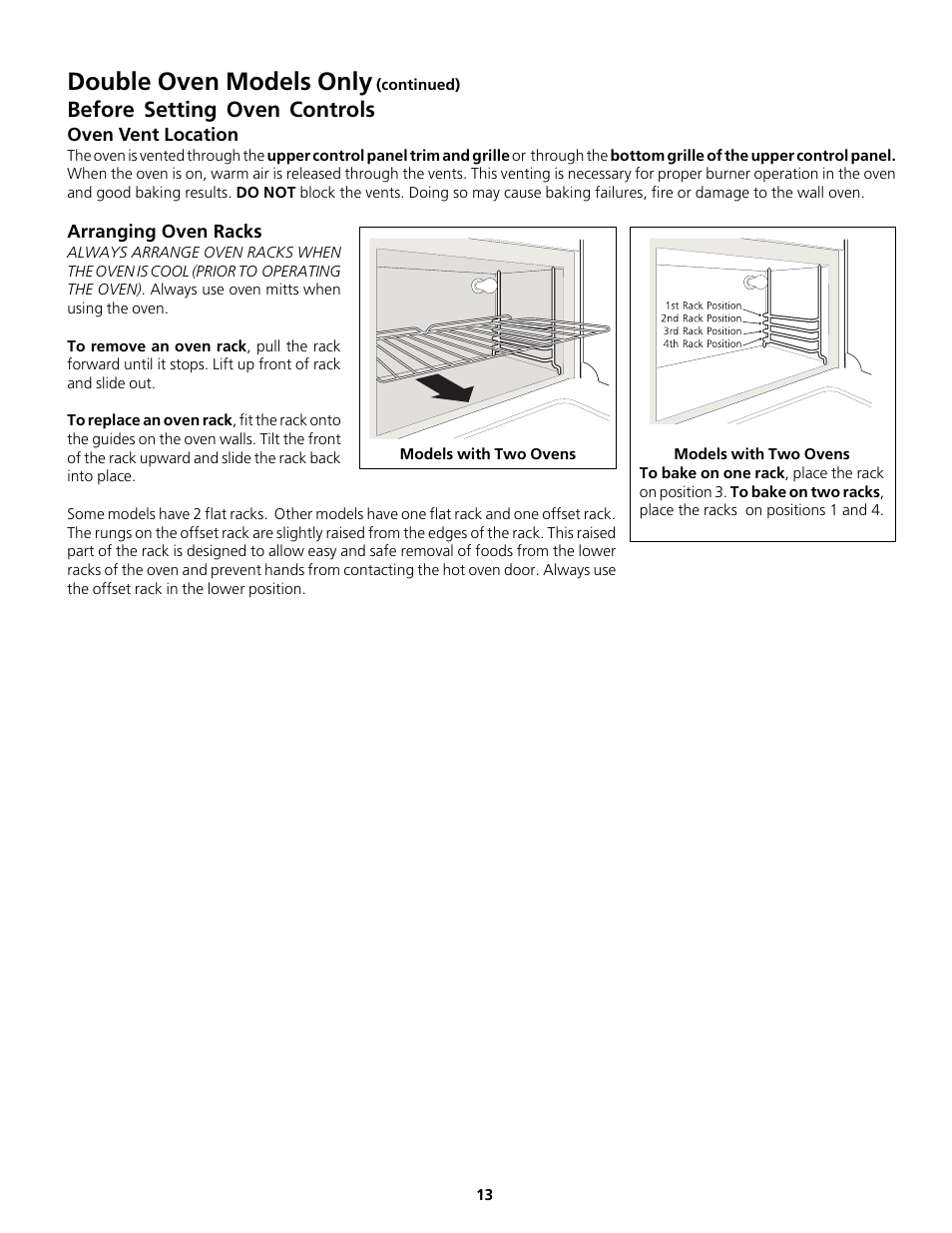 Double oven models only, Before setting oven controls | FRIGIDAIRE Gas Wall Oven User Manual | Page 13 / 20