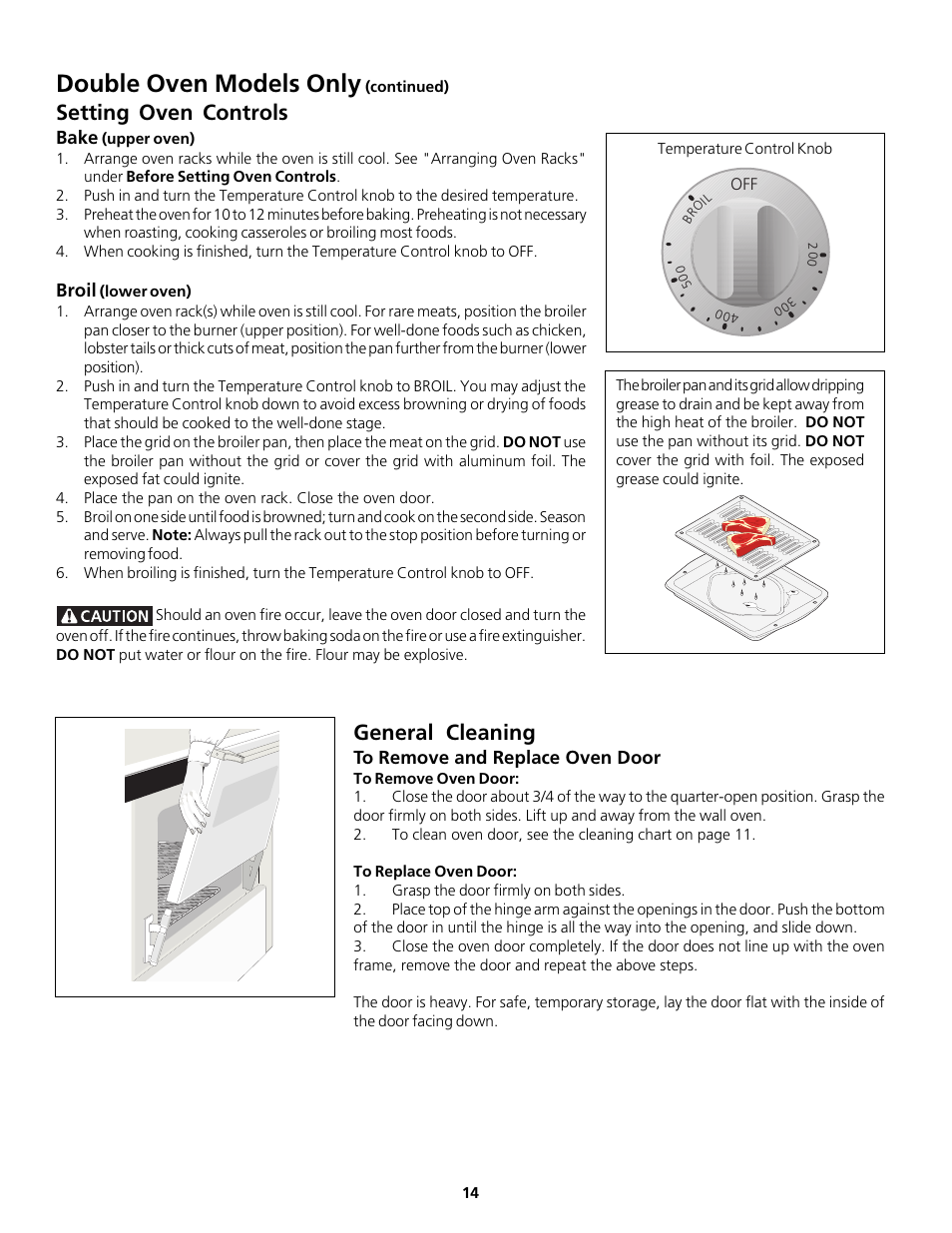 Double oven models only, Setting oven controls, General cleaning | FRIGIDAIRE Gas Wall Oven User Manual | Page 14 / 20