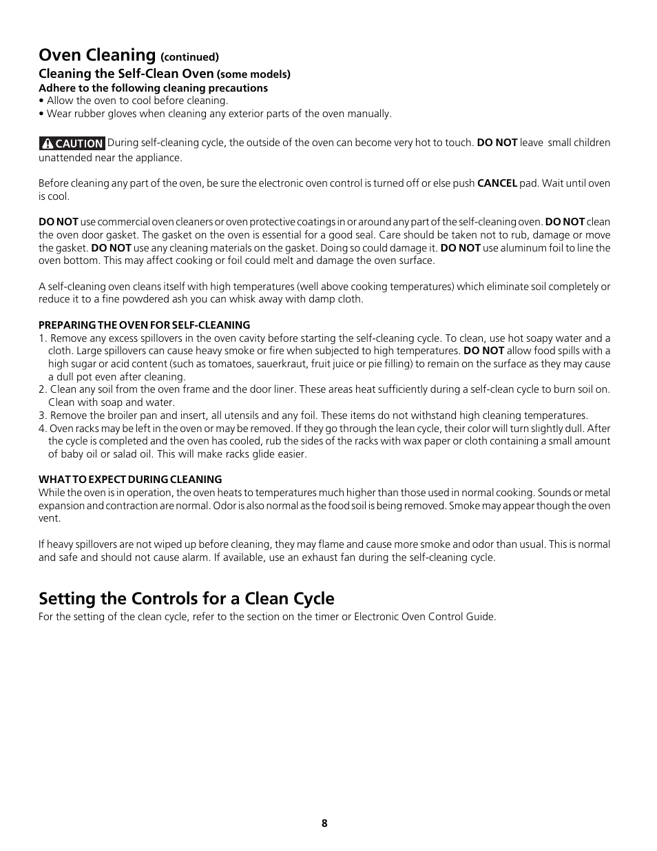 Oven cleaning, Setting the controls for a clean cycle | FRIGIDAIRE Gas Wall Oven User Manual | Page 8 / 20