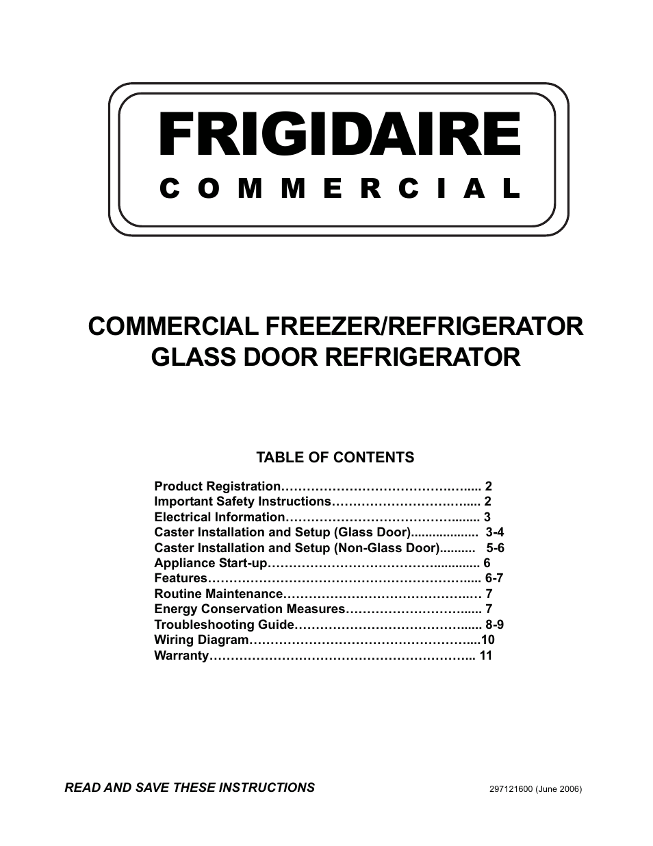 FRIGIDAIRE GLASS DOOR REFRIGERATOR User Manual | 11 pages