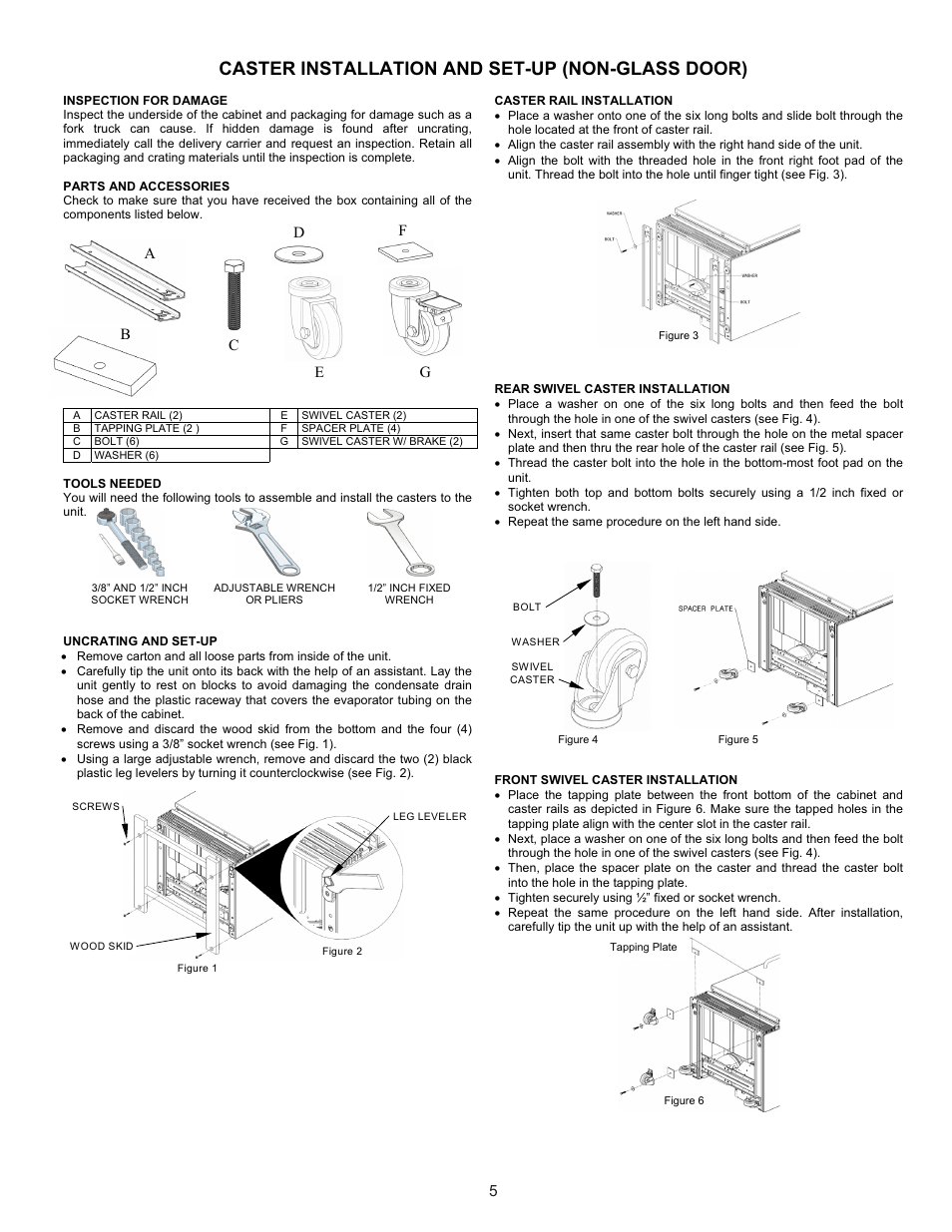 Caster installation and set-up (non-glass door) | FRIGIDAIRE GLASS DOOR REFRIGERATOR User Manual | Page 5 / 11