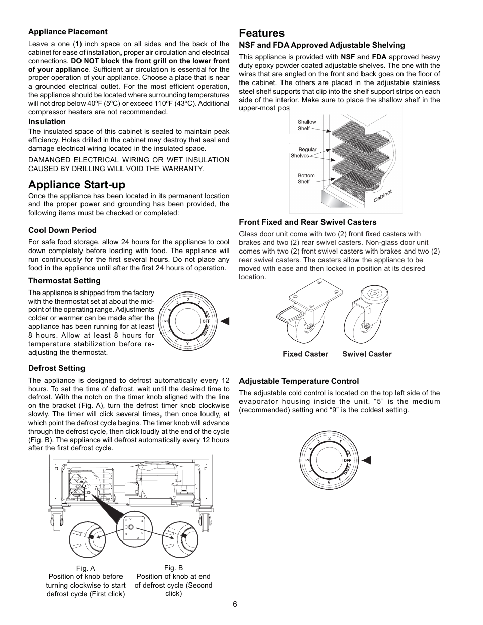 Appliance start-up, Features | FRIGIDAIRE GLASS DOOR REFRIGERATOR User Manual | Page 6 / 11