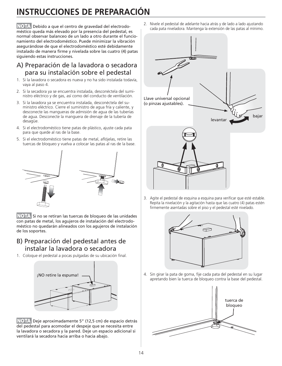 Instrucciones de preparación | FRIGIDAIRE 137147600 B (0906) User Manual | Page 14 / 20