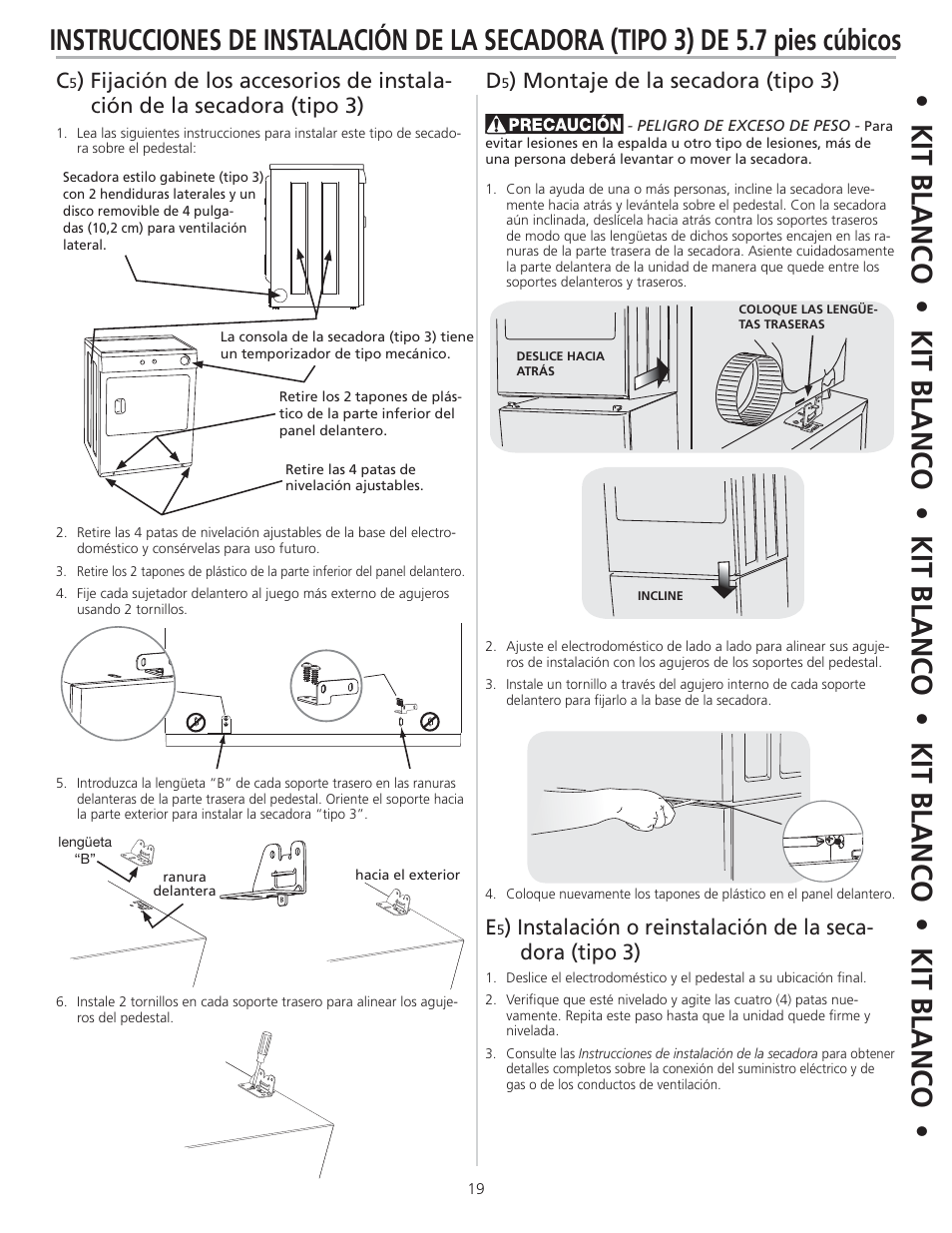 Montaje de la secadora (tipo 3) e | FRIGIDAIRE 137147600 B (0906) User Manual | Page 19 / 20