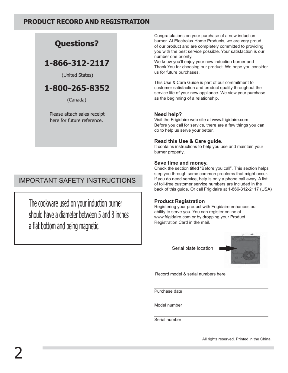 FRIGIDAIRE FGIC13P3KS User Manual | Page 2 / 10