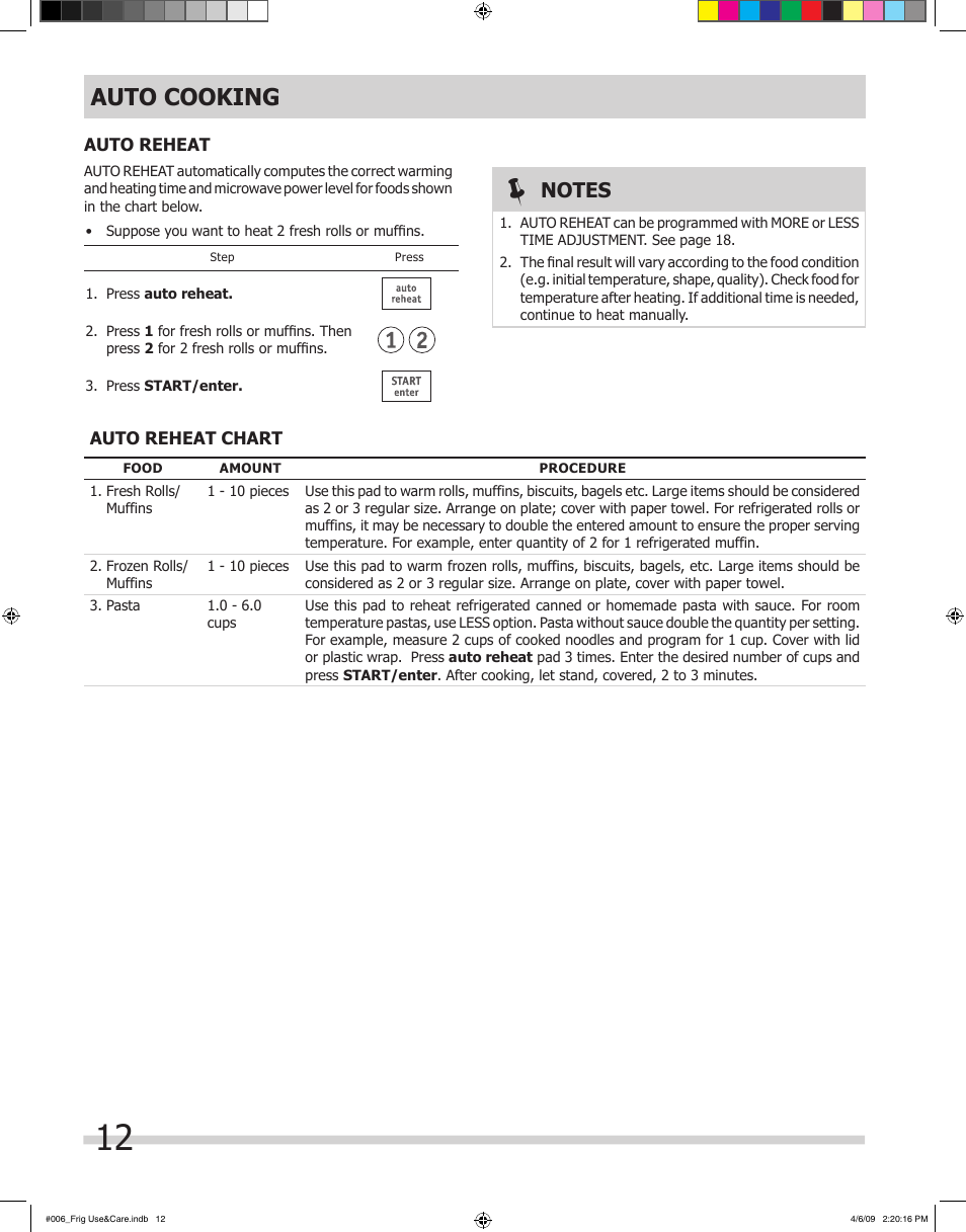 Auto cooking | FRIGIDAIRE 316495059 User Manual | Page 12 / 21