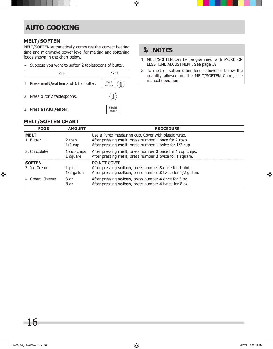 Auto cooking | FRIGIDAIRE 316495059 User Manual | Page 16 / 21