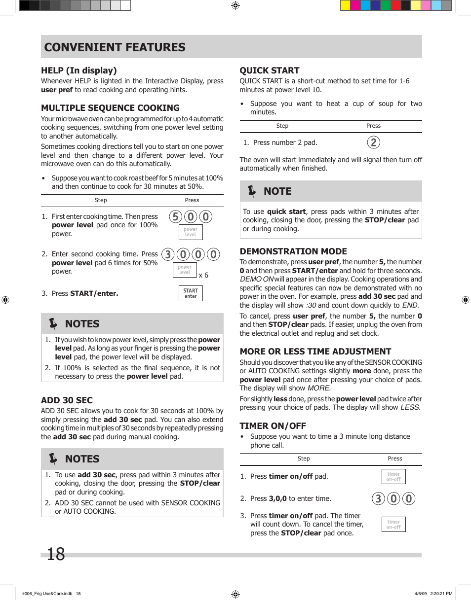 Convenient features | FRIGIDAIRE 316495059 User Manual | Page 18 / 21
