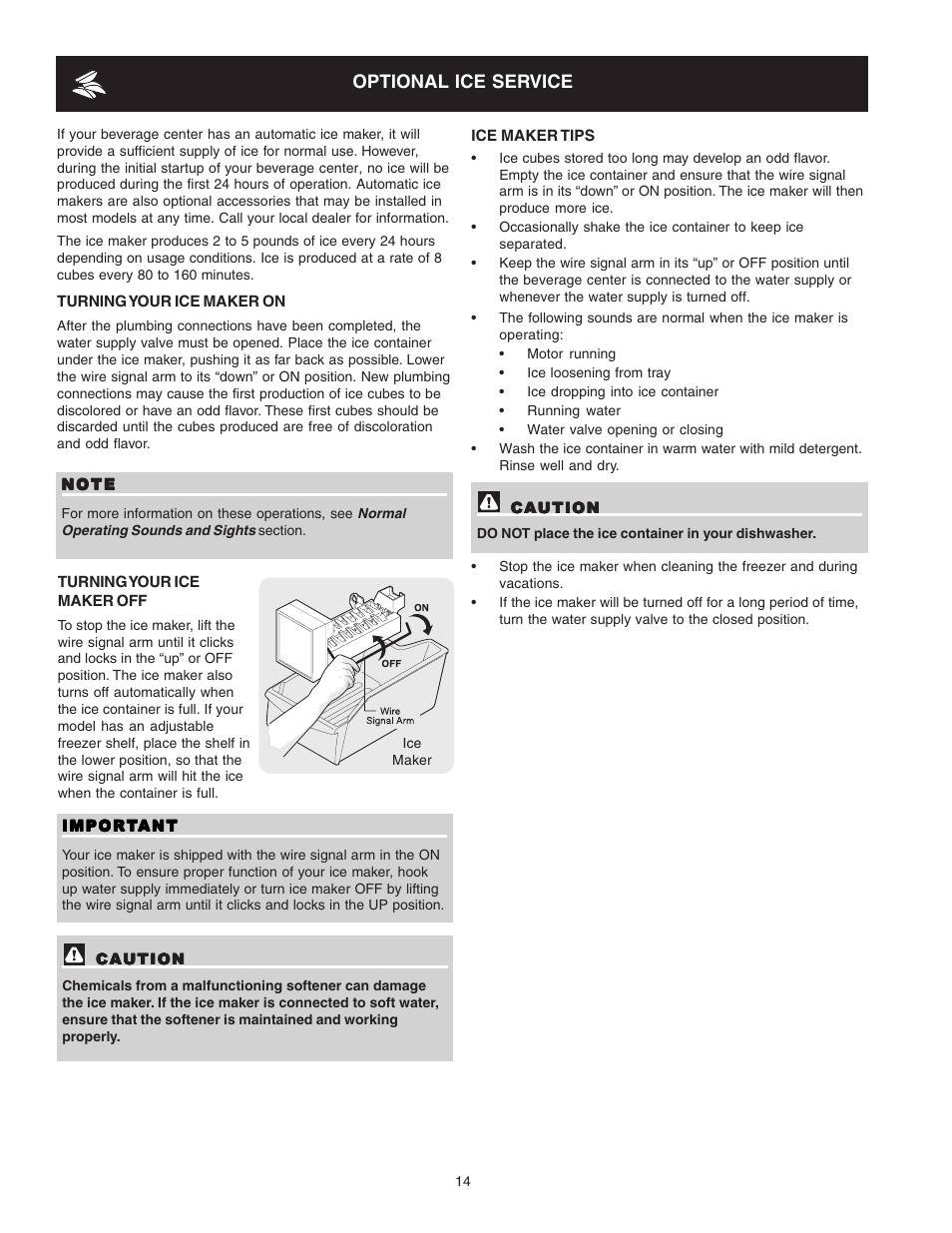 Optional ice service | FRIGIDAIRE 241666500 User Manual | Page 14 / 22