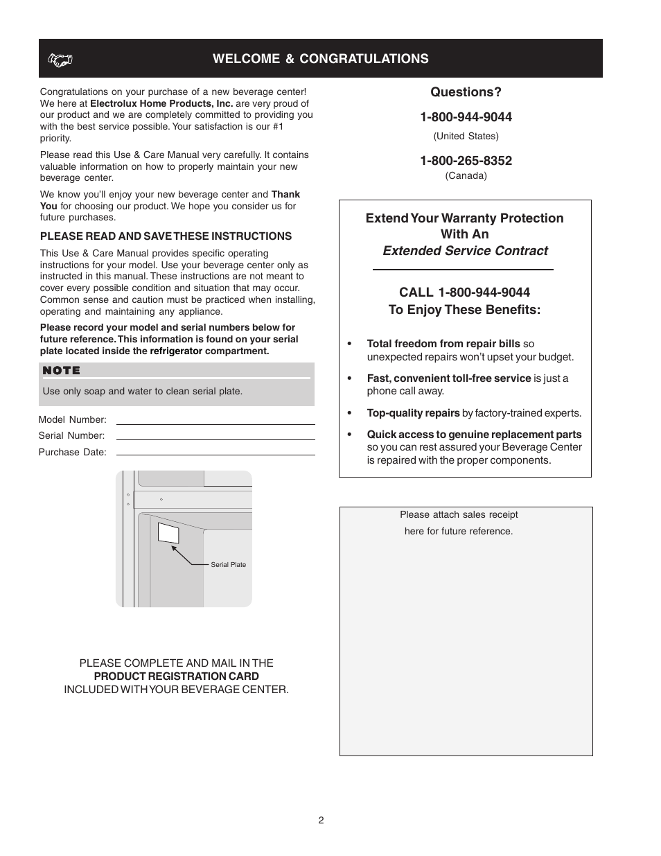 Extended service contract | FRIGIDAIRE 241666500 User Manual | Page 2 / 22
